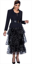 DCC - DCC4522 - Black 2PC Skirt Suit with Tiered Sheer Dot Skirt