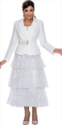 DCC - DCC4522 - Off White 2PC Skirt Suit with Tiered Sheer Dot Skirt