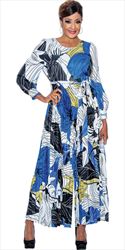 DCC - DCC4671 - Long Sleeve Belted Print Multicolor Jumpsuit