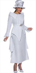 Dorinda Clark Cole - DCC4212 - White - Layered Asymmetrical Panel Design with Waistcape Styling