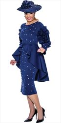 Dorinda Clark Cole - DCC4711 - Navy - Embellished Scuba Dress with High Low Peplum