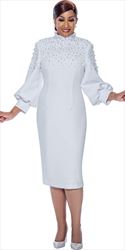 Dorinda Clark Cole - DCC4841 - White Embellished Dress with Mock Neck