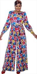 Dorinda Clark Cole - DCC5001 - Floral Print Pleat Leg Belted Jumpsuit