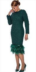 Dorinda Clark Cole - DCC5031 - Green - Pearl Embellished Feather Hemline Dress