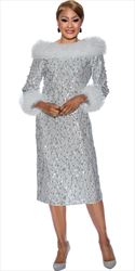 Dorinda Clark Cole - 5091 - Silver - Sequin Dress with Eyelash Trim