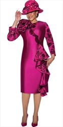 Dorinda Clark Cole - 5101 - Magenta - Embroidered Lace Asymmetrical Ruffle Dress