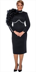 Dorinda Clark Cole - 5141 - Black - Shoulder Ruffle Scuba Dress