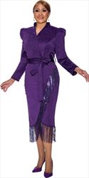 Dorinda Clark Cole - 5171 - Purple - Pearl Embellished Scuba Fabric Dress with Fringe Hemline