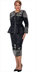 Dorinda Clark Cole - 5242 - Black - Embellished Mesh 2pc Skirt Suit