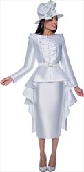 GMI 2PC High Low Skirt Suit with Belt and Ruffle Pleat Breast Panel 9632