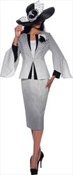 GMI G8733 - 3PC Polka Dot Skirt Suit with Flare Sleeves