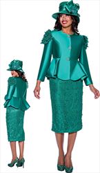 GMI G9172 - 2PC Peplum Skirt Suit with Lace and Pearl Detailing