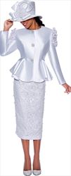 GMI G9172 - 2PC Peplum Skirt Suit with Lace and Pearl Detailing