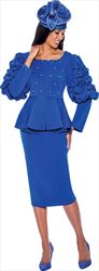 GMI G9252 - 2PC Peplum Skirt Suit with Embellished Ruffle Puff Sleeves