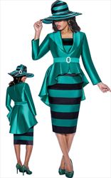 GMI G9312 - 2PC Striped High-Low Skirt Suit