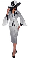 GMI G8733 - 3PC Polka Dot Skirt Suit with Flare Sleeves