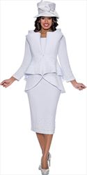 GMI G8982 - White - Bead and Gem Embellished Layered Peplum Womens Church Suit