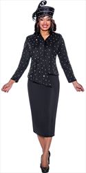 GMI G9052 - Black 2PC Skirt Suit with Stud Embellishments