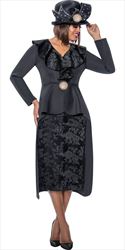 GMI G9182 - Black 2PC High Low Skirt Suit with Lace