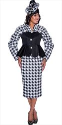 GMI G9212 - 2PC Houndstooth Peplum Skirt Suit