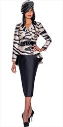 GMI G9242 - Champagne Black 2PC High-Low Animal Print Skirt Suit with Belt