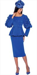 GMI G9252 - 2PC Peplum Skirt Suit with Embellished Ruffle Puff Sleeves