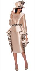 GMI G9302 - Champagne 2PC Animal Print Accented High-Low Skirt Suit