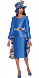 GMI G9302 - Royal 2PC Animal Print Accented High-Low Skirt Suit