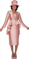 GMI G9472 - Peach 3PC Embellished High-Low Skirt Suit