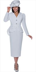 GMI G9522 - White 3PC Peplum Skirt Suit with Embellishments