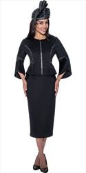 GMI G9562 - Black 2PC Zipper Trim Suit with Detachable Sleeves