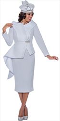 GMI G9652 - White 2PC Scuba Fabric Skirt Suit With Side Cascade