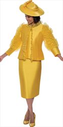 GMI G9713 - Gold 3PC Skirt Suit with Frill Trim