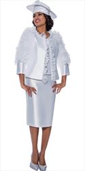 GMI G9713 - White 3PC Skirt Suit with Frill Trim