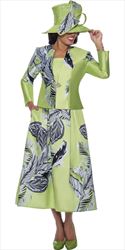 GMI G9772 - Green 3PC Print Skirt Suit