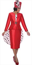 GMI G9793 - Red 3PC High-Low Skirt Suit With Polka Dot Accents