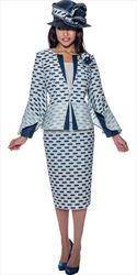 GMI G9813 - Navy White 3PC Print Skirt Suit