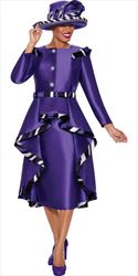 GMI - 10002 - Purple - Stripe Trim High-low Twill 2pc Skirt Suit