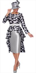 GMI - 9822 - Silver - Dot High-low Ruffle Twill 2pc Skirt Suit