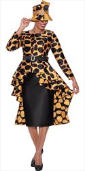 GMI - 9822 - Gold - Dot High-low Ruffle Twill 2pc Skirt Suit