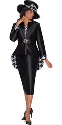 GMI - 9853 - Black White - Houndstooth Lined Twill 3pc Skirt Suit