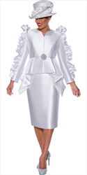 GMI - 9862 - White - Ruffle Sleeve Twill 2pc Skirt Suit