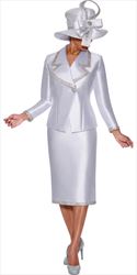 GMI - 9872 - White - Embellished Twill 2pc Skirt Suit