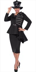 GMI - 9882 - Black - Rhinestone Trim Asymmetrical Scuba 2pc Skirt Suit