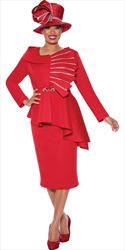 GMI - 9882 - Red - Rhinestone Trim Asymmetrical Scuba 2pc Skirt Suit