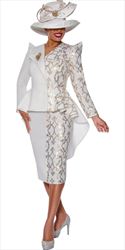 GMI - 9912 - White Gold - Light Scuba Brocade 2pc Skirt Suit