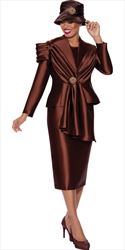 GMI - 9983 - Brown - Gathered Twill 3pc Skirt Suit