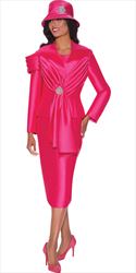 GMI - 9983 - Magenta - Gathered Twill 3pc Skirt Suit