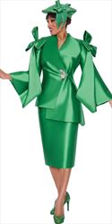 GMI - 9992 - Emerald - Shoulder Bow Asymmetrical Twill 3pc Skirt Suit