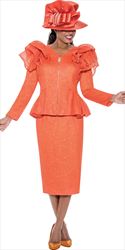 GMI 400742 - Orange - Mesh Zip Up Crystal Skirt Suit